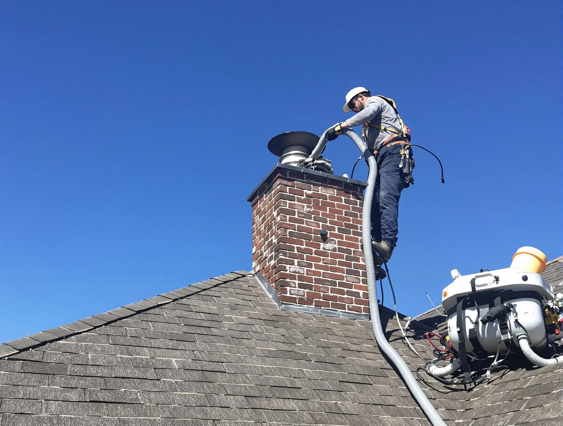 Dedicated New Bedford Chimney Sweep team member cleaning a chimney in New Bedford, MA