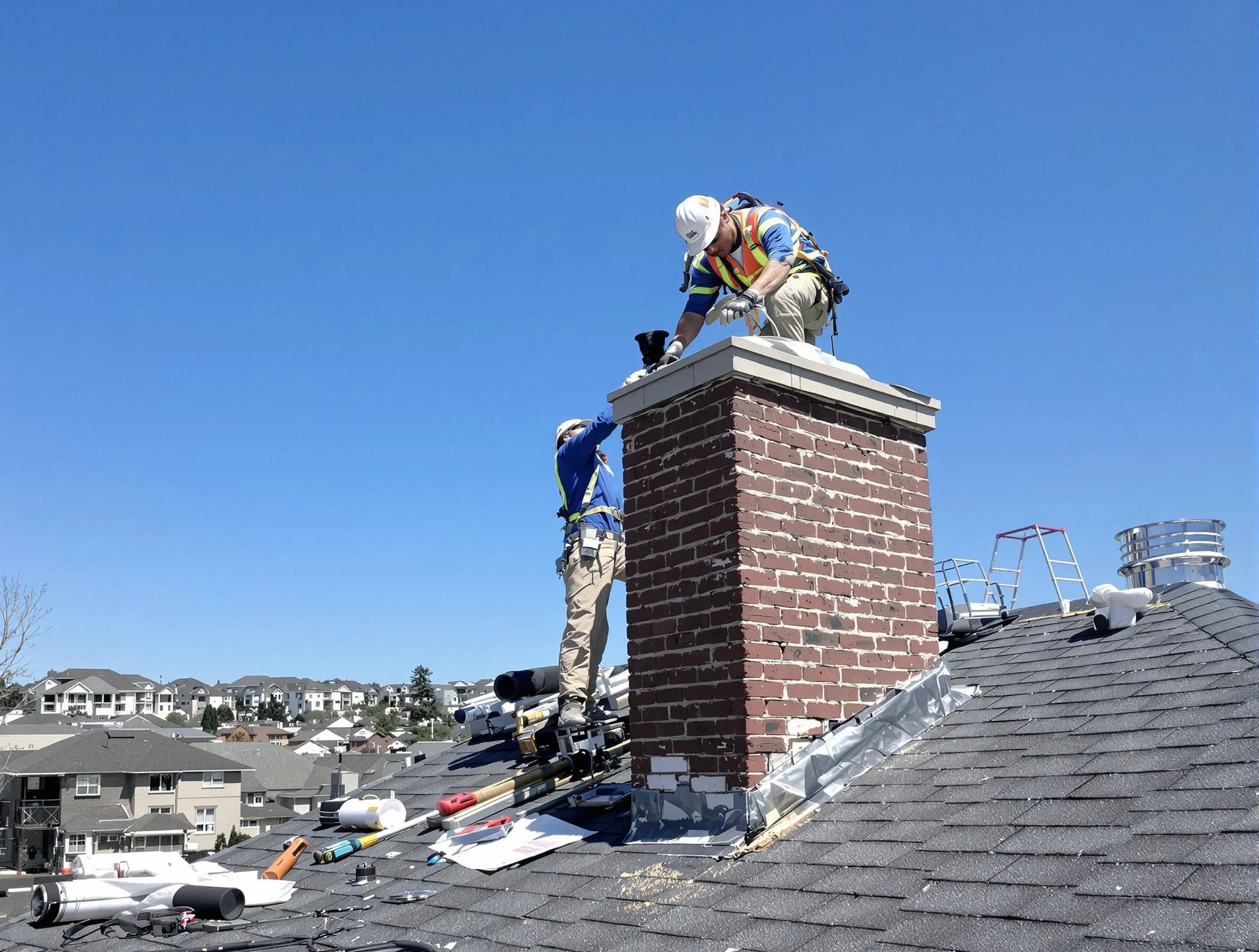 New Bedford Chimney Sweep repairing a chimney crown in New Bedford, MA