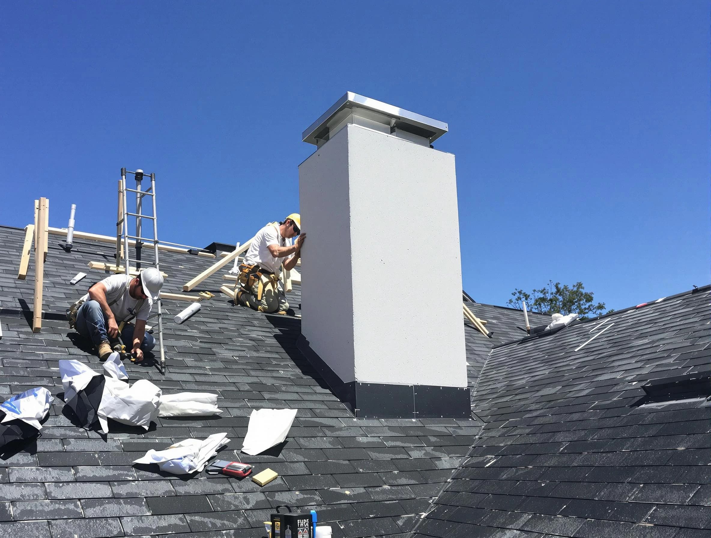 New Bedford Chimney Sweep crew installing a new chimney in New Bedford, MA