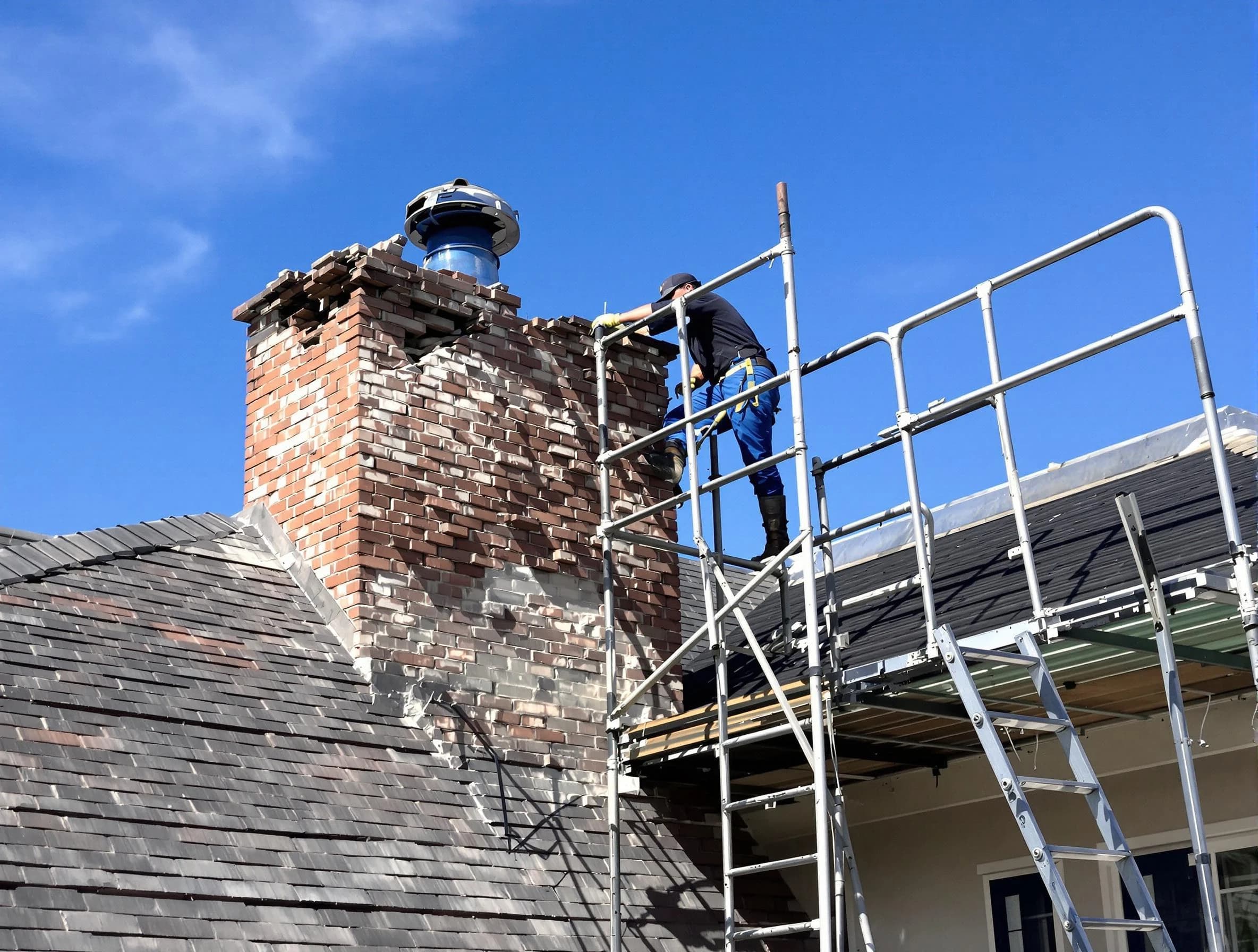 Rebuilding a chimney structure by New Bedford Chimney Sweep in New Bedford, MA