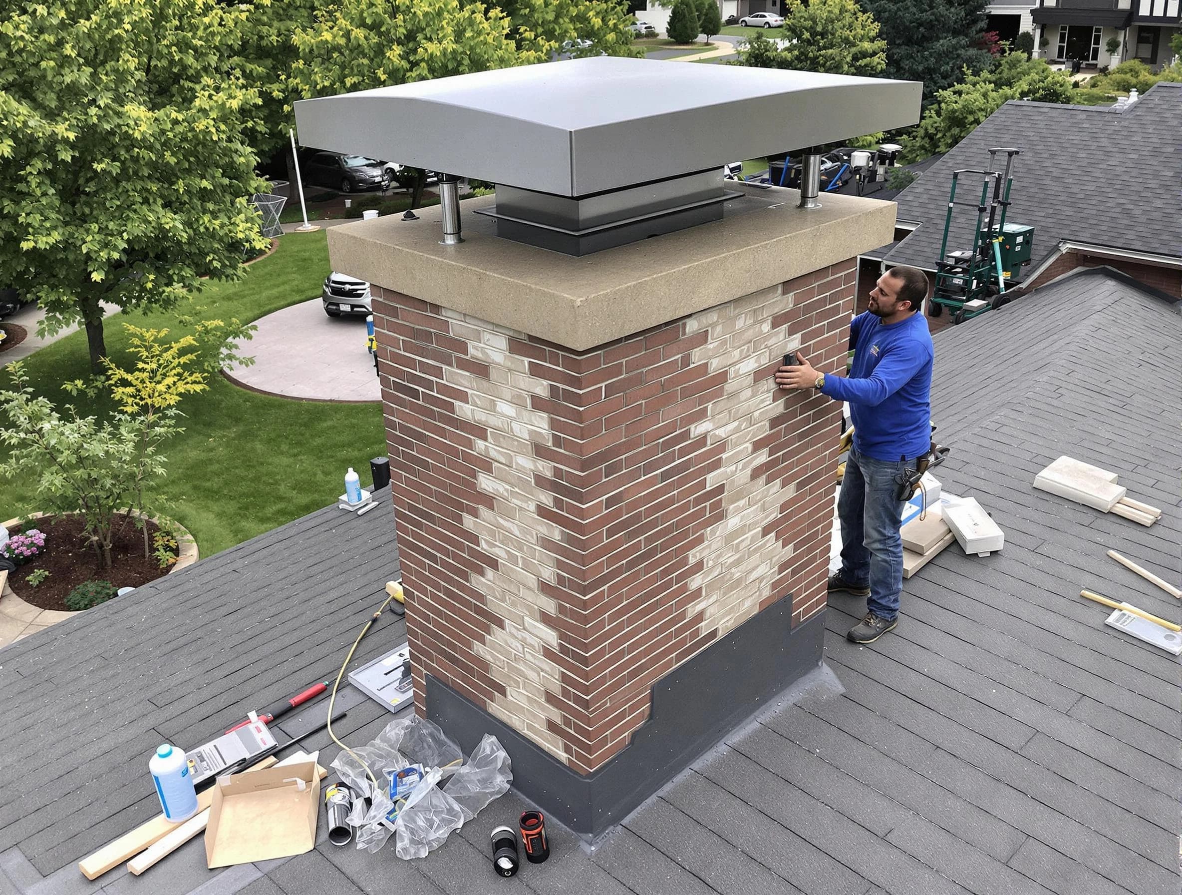 New Bedford Chimney Sweep team working on a custom chimney remodel in New Bedford, MA