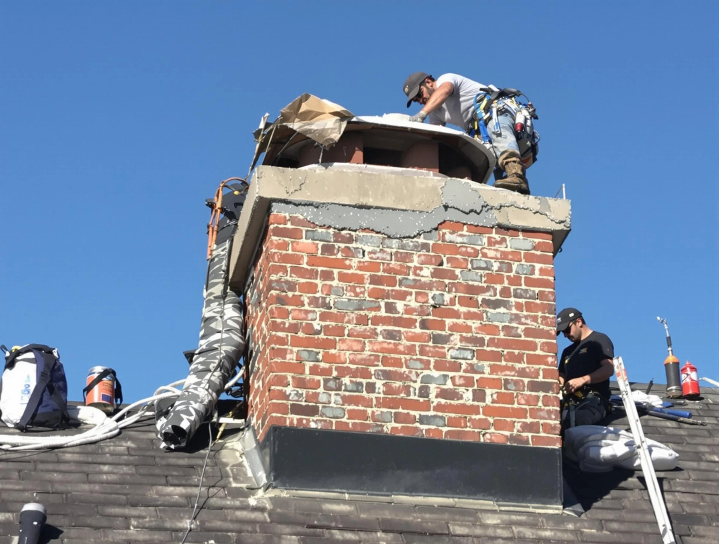 New Bedford Chimney Sweep installing a custom chimney crown in New Bedford, MA