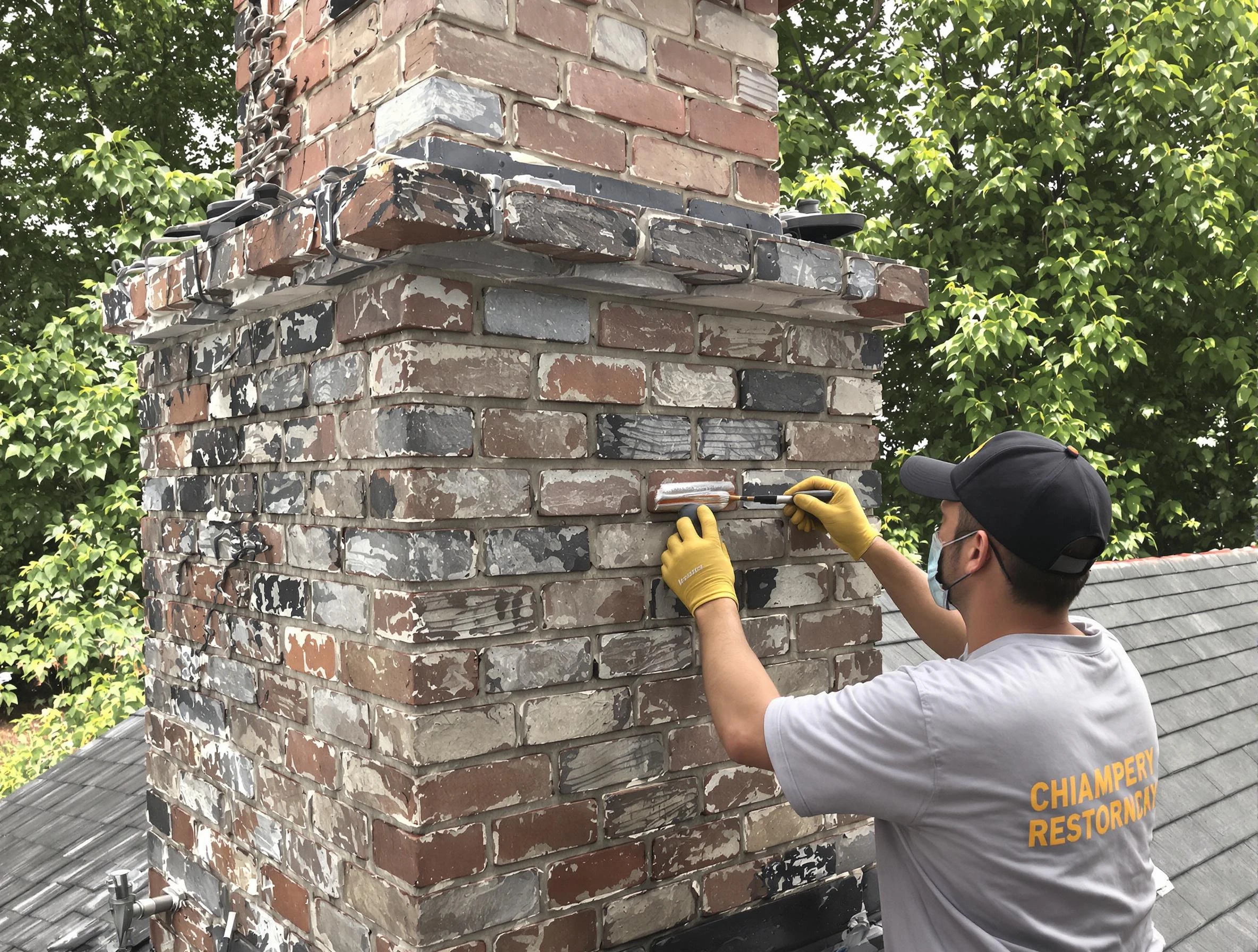 In-progress chimney restoration by New Bedford Chimney Sweep in New Bedford, MA